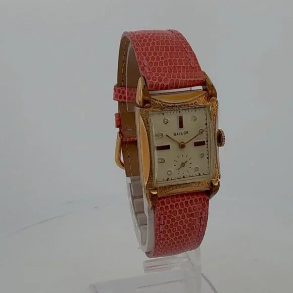 Vintage Baylor Tank Style Jeweled Dial 17 Jewel Unisex Wristwatch Swiss 10k RGP